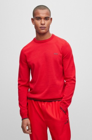 Suéteres Hugo Boss Organic-cotton Regular-fit With Curved Logo Hombre Rojos | 57260-QXHE