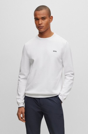 Suéteres Hugo Boss Organic-cotton Regular-fit With Curved Logo Hombre Blancos | 45379-XJFD