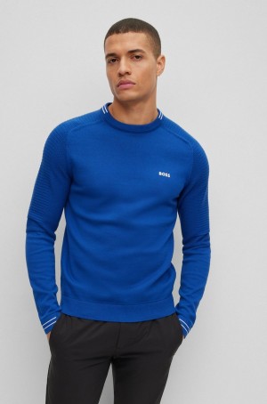 Suéteres Hugo Boss Organic-cotton Regular-fit With Logo And Tipping Hombre Azules | 57260-KFIO
