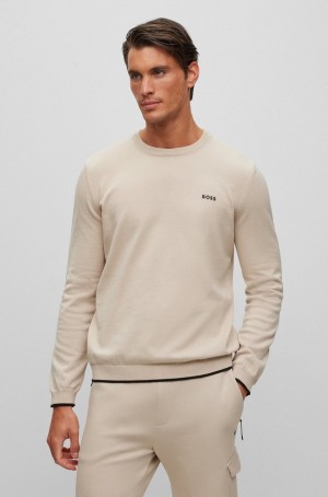 Suéteres Hugo Boss Organic-cotton Regular-fit With Curved Logo Hombre Beige | 72045-ZHIF