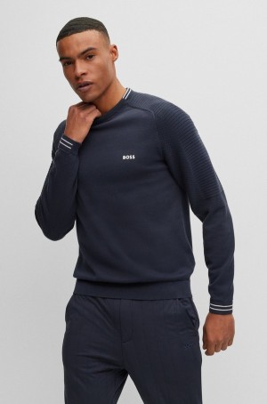 Suéteres Hugo Boss Organic-cotton Regular-fit With Logo And Tipping Hombre Azules Oscuro | 15984-XSIZ