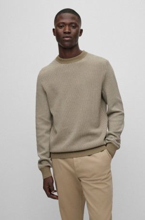 Suéteres Hugo Boss Organic-cotton With Rich Structure Hombre Kaki | 96301-OLFT