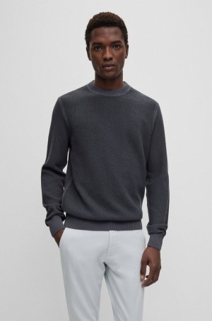 Suéteres Hugo Boss Organic-cotton With Rich Structure Hombre Grises Oscuro | 86314-ISTU
