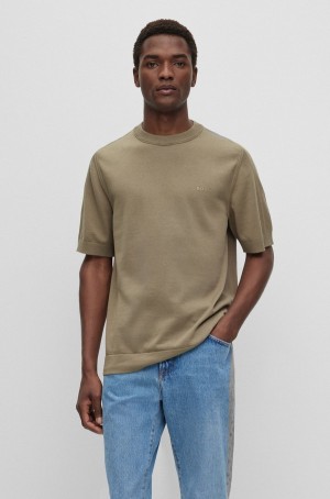 Suéteres Hugo Boss Organic-cotton With Tonal Logo Hombre Kaki | 18647-WAOL
