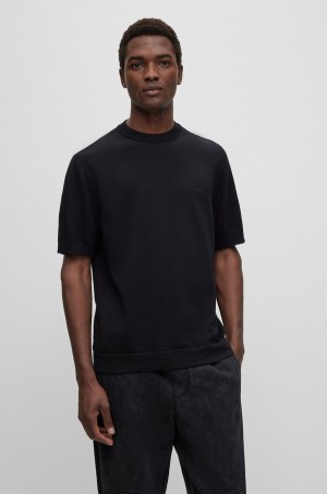 Suéteres Hugo Boss Organic-cotton With Tonal Logo Hombre Negros | 10946-LMCW