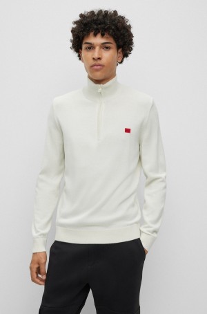 Suéteres Hugo Boss Organic-cotton Zip-neck With Red Logo Label Hombre Blancos | 92853-EHKB