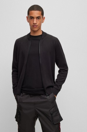 Suéteres Hugo Boss Organic-cotton Zip-up Cardigan With Red Logo Label Hombre Negros | 34658-VXDF