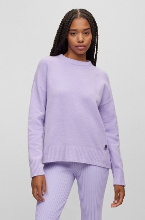 Suéteres Hugo Boss Organic-cotton-blend With Logo Badge Mujer Morados Claro | 10492-EZOA