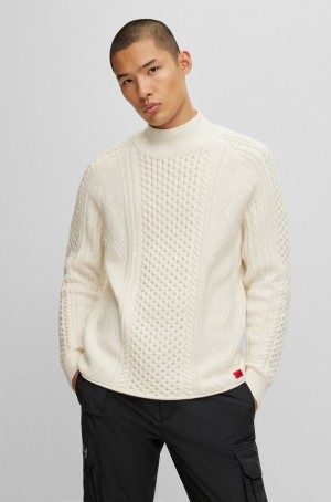 Suéteres Hugo Boss Oversized-fit Cable-knit In A Lana Blend Hombre Blancos | 15076-ZFNO