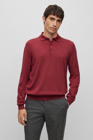 Suéteres Hugo Boss Polo In Virgin Lana With Embroidered Logo Hombre Rojos Oscuro | 96423-SWGX