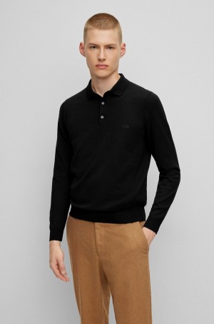 Suéteres Hugo Boss Polo In Virgin Lana With Embroidered Logo Hombre Negros | 56472-FDMC