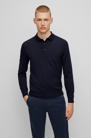 Suéteres Hugo Boss Polo In Virgin Lana With Embroidered Logo Hombre Azules Oscuro | 20598-ZVXL
