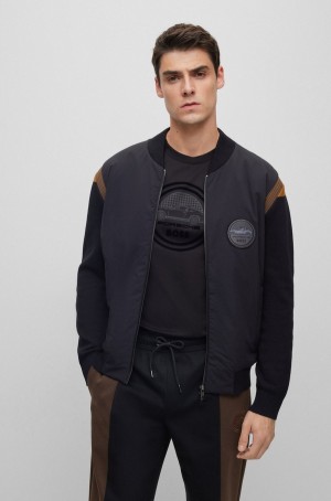 Suéteres Hugo Boss Porsche X Boss Mixed-material With Logo Patch Hombre Negros | 27098-PEHL