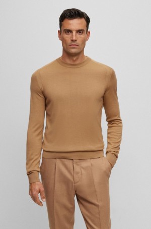 Suéteres Hugo Boss Regular-fit In Lana, Silk And Cashmere Hombre Marrom Claro | 68120-GTZS