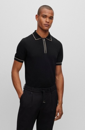 Suéteres Hugo Boss Regular-fit With Zip Placket Hombre Negros | 38570-OWQE