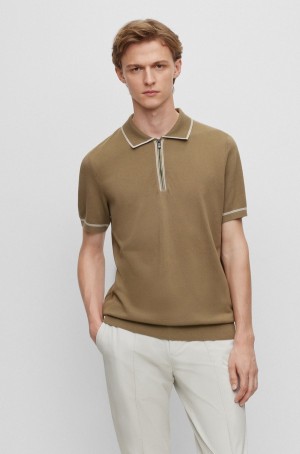 Suéteres Hugo Boss Regular-fit With Zip Placket Hombre Marrom | 96102-BVED
