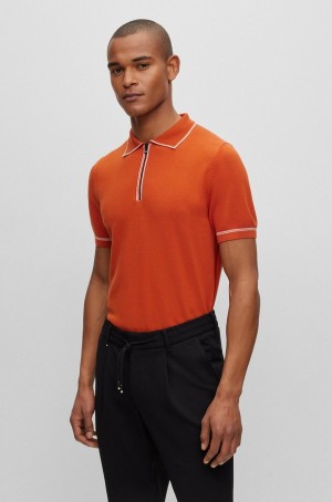 Suéteres Hugo Boss Regular-fit With Zip Placket Hombre Naranjas Oscuro | 86493-HMAC