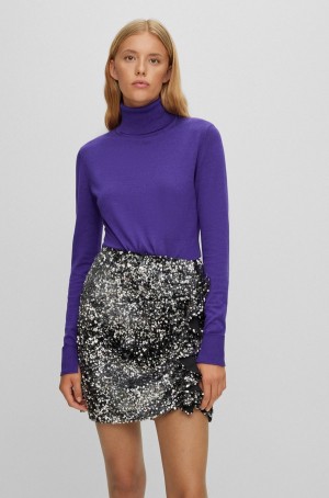 Suéteres Hugo Boss Rollneck In A Algodon Blend Mujer Morados Oscuro | 92354-GVUW