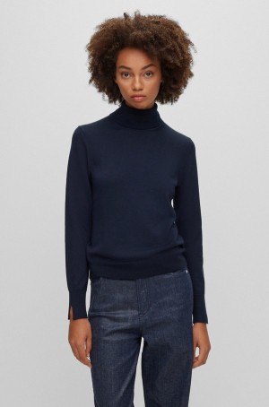 Suéteres Hugo Boss Rollneck In Virgin Lana Mujer Azules Oscuro | 72316-PVER