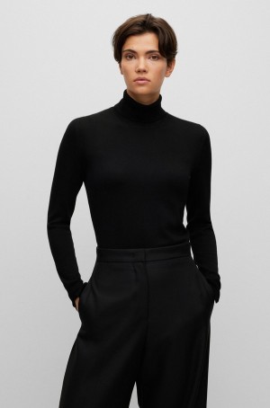 Suéteres Hugo Boss Rollneck In Virgin Lana Mujer Negros | 12456-YDIT