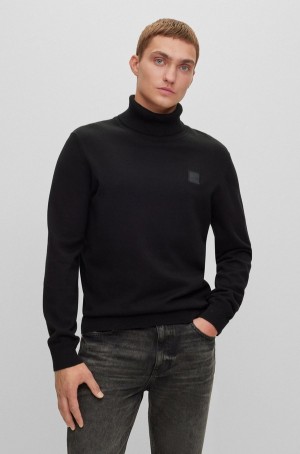 Suéteres Hugo Boss Rollneck Regular-fit In Algodon And Cashmere Hombre Negros | 80631-EAWN