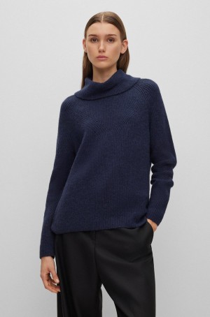 Suéteres Hugo Boss Rollneck With Mixed Structures Mujer Azules Oscuro | 49025-WKMH