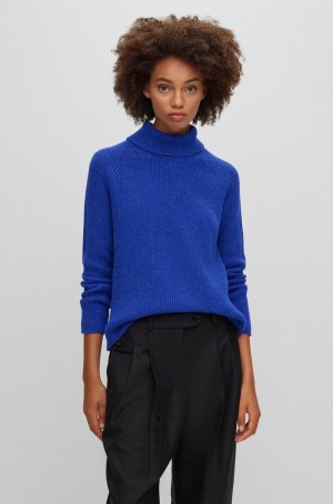 Suéteres Hugo Boss Rollneck With Mixed Structures Mujer Azules | 45863-BTGZ