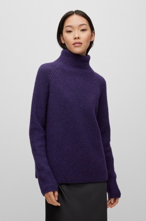 Suéteres Hugo Boss Rollneck With Travelling Rib Mujer Morados Oscuro | 73245-OLWY