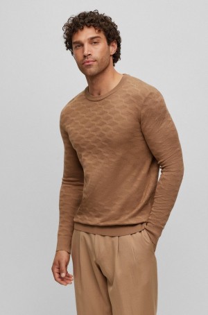 Suéteres Hugo Boss Silk With Jacquard Pattern Hombre Marrom | 98301-QIUN