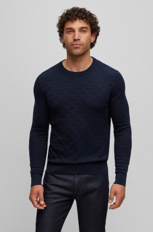 Suéteres Hugo Boss Silk With Jacquard Pattern Hombre Azules Oscuro | 09571-GHNC