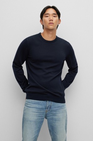 Suéteres Hugo Boss Slim-fit In Extra-fine Merino Lana Hombre Azules Oscuro | 84302-OLHU
