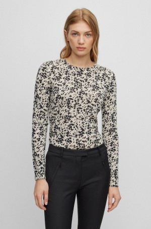 Suéteres Hugo Boss Slim-fit In Printed Merino Lana Mujer Negros Blancos | 89603-ZWME