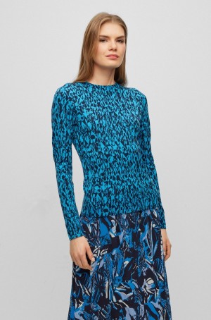 Suéteres Hugo Boss Slim-fit In Printed Merino Lana Mujer Azules | 71235-CMYH