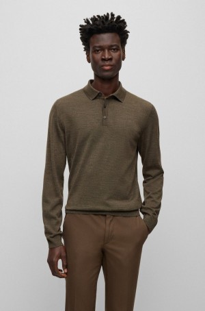 Suéteres Hugo Boss Slim-fit In Responsible Lana With Collar Hombre Marrom Oscuro | 92367-GWKY