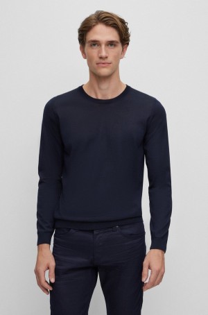 Suéteres Hugo Boss Slim-fit In Virgin Lana Hombre Azules Oscuro | 61520-MUHZ