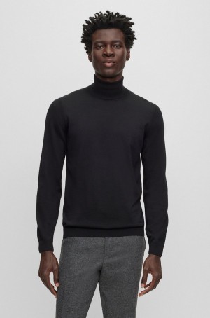 Suéteres Hugo Boss Slim-fit Rollneck In Virgin Lana Hombre Negros | 18065-TDAB
