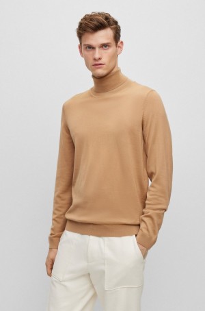 Suéteres Hugo Boss Slim-fit Rollneck In Virgin Lana Hombre Beige | 83906-UJOQ