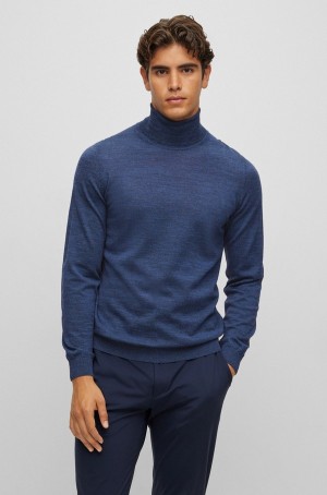 Suéteres Hugo Boss Slim-fit Rollneck In Virgin Lana Hombre Azules | 85679-DWJV