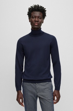 Suéteres Hugo Boss Slim-fit Rollneck In Virgin Lana Hombre Azules Oscuro | 89026-XQTP