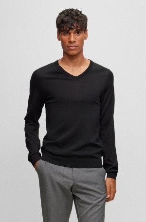 Suéteres Hugo Boss Slim-fit V-neck In Virgin Lana Hombre Negros | 61978-BJHU