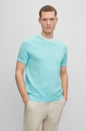 Suéteres Hugo Boss Structured-cotton Regular-fit With Contrast Tipping Hombre Azules Claro | 62045-QVOS