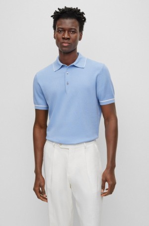 Suéteres Hugo Boss Structured-cotton Regular-fit With Contrast Tipping Hombre Azules Claro | 16874-WRPT
