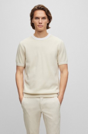 Suéteres Hugo Boss Structured-cotton Regular-fit With Contrast Tipping Hombre Blancos | 65041-NWUZ