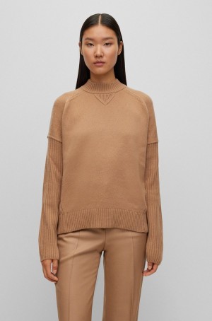 Suéteres Hugo Boss Virgin-wool Mujer Beige | 62813-VZIF