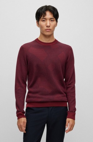Suéteres Hugo Boss Virgin-wool With Two-tone Monogram Jacquard Hombre Rojos Oscuro | 73018-UOFD