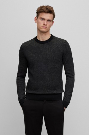 Suéteres Hugo Boss Virgin-wool With Two-tone Monogram Jacquard Hombre Negros | 39240-UJQP