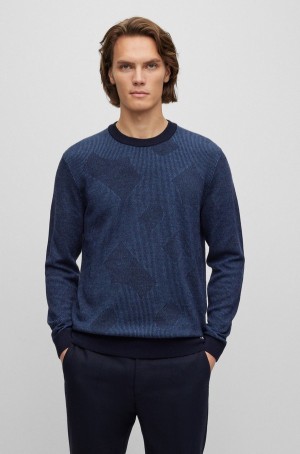 Suéteres Hugo Boss Virgin-wool With Two-tone Monogram Jacquard Hombre Azules Oscuro | 85047-RJUD