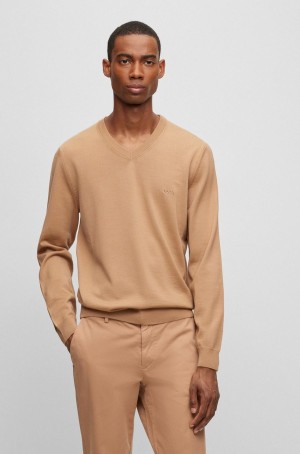 Suéteres Hugo Boss V-neck In Responsible Lana Hombre Beige | 15249-TFJB