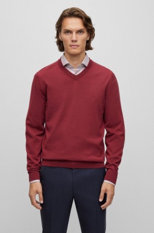 Suéteres Hugo Boss V-neck In Responsible Lana Hombre Rojos Oscuro | 34162-FDYP