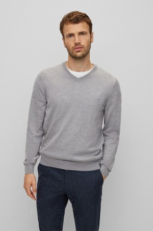 Suéteres Hugo Boss V-neck In Responsible Lana Hombre Grises Claro | 40768-OBCY